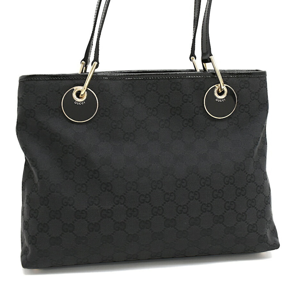 Gucci Eclipse Black Shoulder Tote Bag GG Canvas Jacquard Leather - Picture 1 of 9